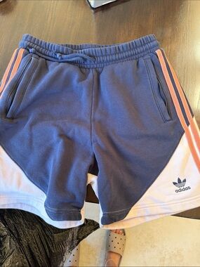 adidas navy, pink  & coral striped athletic shorts
